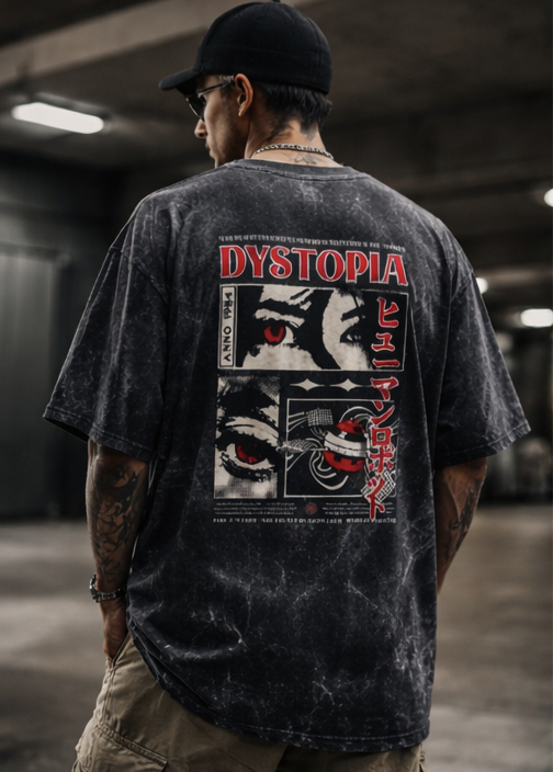 DYSTOPIA Streetwear acid washed Tee