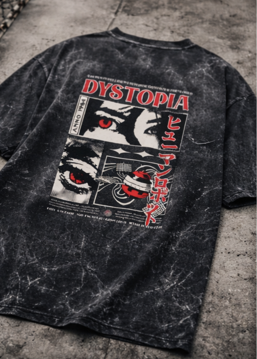 DYSTOPIA Streetwear acid washed Tee